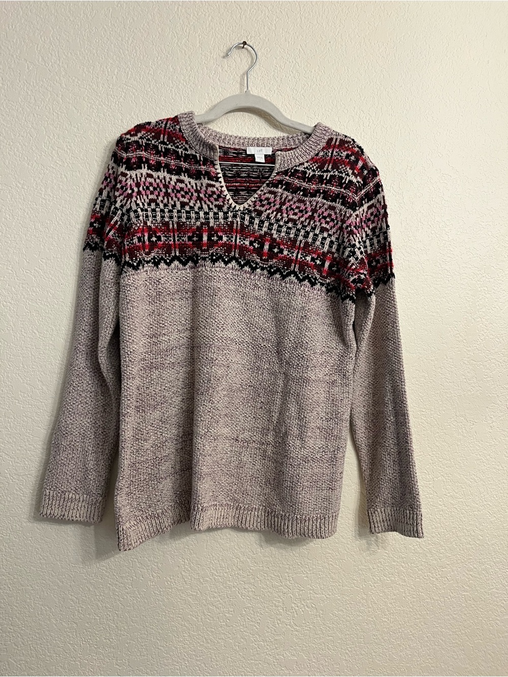 J. Jill Pink, Black and Cream Mixed-Stripe Crew Sweater